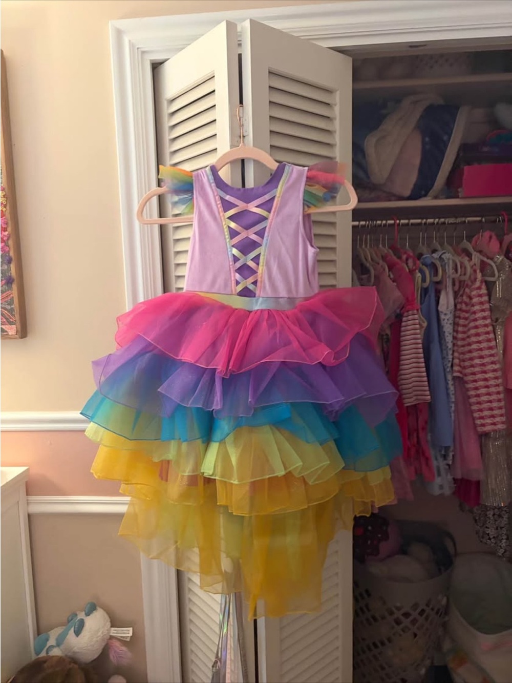 Disguise Girls Rainbow Layered Tutu Dress - Pink Purple Blue Yellow
